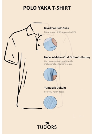 Tudors Erkek Slim Fit Dar Kesim Pamuklu Yumuşak Dokulu Serin Tutan Kumaş Düz Pike Mavi Polo Yaka Tişört-30768 Mavi
