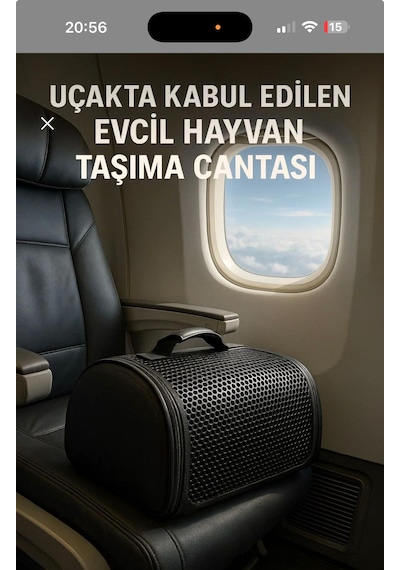 Köpek Taşıma Çantası Kabin Boy Uçak Onaylı 10 Kg 40x30x23 Cm