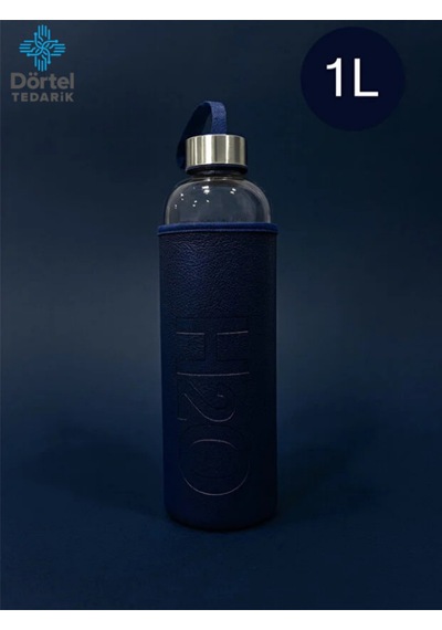 H2o Deri Kılıflı Cam Matara 1000 Ml Lacivert