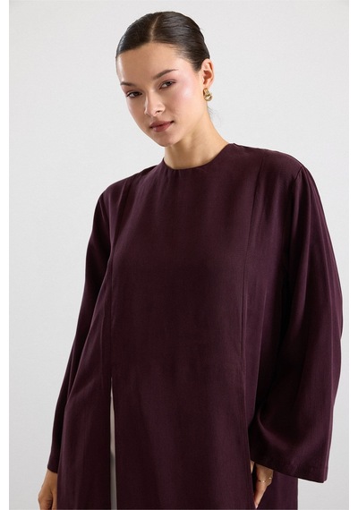 Olcay Derin Yırtmaçlı Oversize Uzun Tunik Mürdüm 9838
