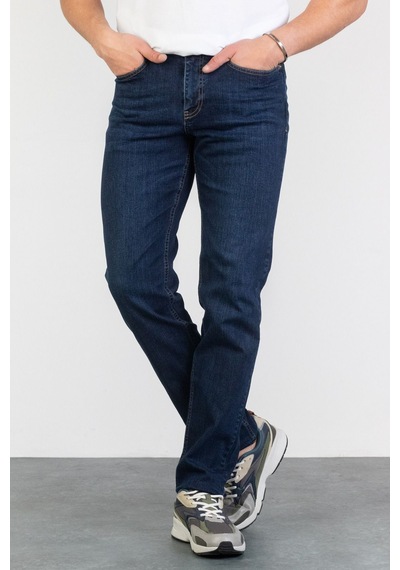 HLT Jeans Erkek Koyu Mavi Yıkamalı Regular Fit Boru Paça Likralı Jean Kot Pantolon Vıctor