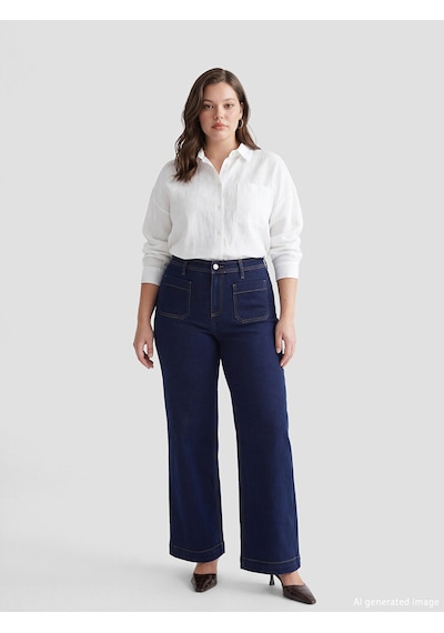 Lcw Studıo İndigo Wideleg Kadın Jean Pantolon