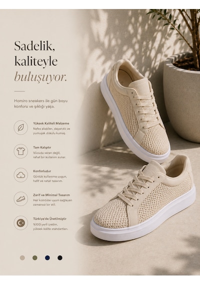 Günlük Rahat Taban Bağcıklı Sneaker Spor Ayakkabı Bej