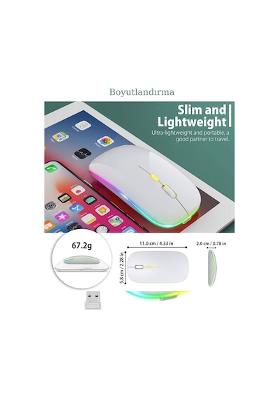 Plentiful Rgb Işıklı Şarjlı Kablosuz 2.4g+bluetooth Mouse Sessiz Beyaz