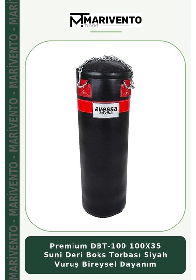 Premium Dbt-100 100x35 Suni Deri Boks Torbası Siyah Vuruş Bireysel Dayanım