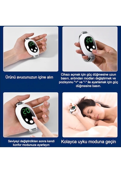 Avuç İçi Elektrikli Uyku Masaj Cihazı 20 Seviye 2 Modlu Derin Rahatlama Ve Hızlı Uyku Çözümü Beyaz