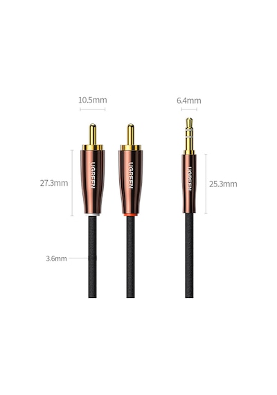 Ugreen 3.5mm To 2 Male Rca Kablo Stereo Audio Adaptör Örgülü Kablo Hi-fi Sound Auxiliary Rca Y Splitter, 2m, 80847