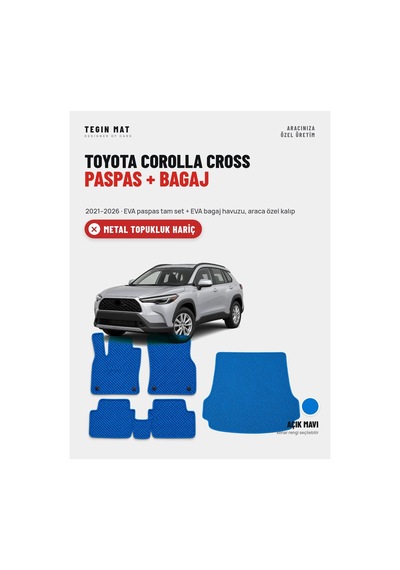 Toyota Corolla Cross Eva Paspas + Bagaj Havuzu Seti 2021 2026 Mavi Metal Topukluk Hariç