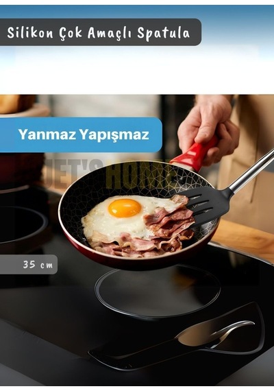 Silikon Spatula Servis Spatulası Çok Amaçlı Spatula Paslanmaz Saplı Siyah 35 Cm