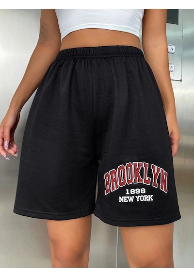 Bay Sweetline Brooklyn 1898 Penye Şort - Siyah Baskılı Kısa Siyah