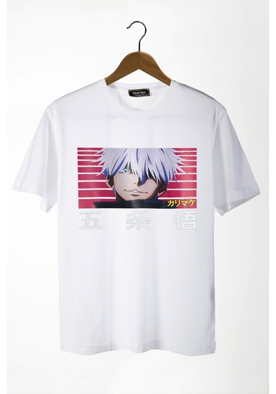 Unisex Beyaz Önü Anime Baskılı Oversize Pamuklu T-shirt Beyaz3