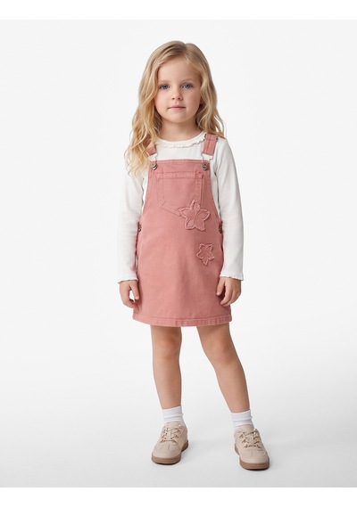 Koton Cepli Bol Kalıp Pamuklu Kare Yaka Kolsuz Çiçekli Denim Elbise Pembe 7wmg80002ad Gül
