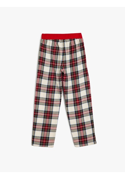 Koton Beli Lastikli Pamuklu Ekoseli Pijama Altı Kırmızı Ekose 5wlm50004mw