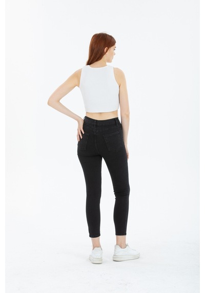 Tref Jns Snow Açık Kar Mavi Yüksek Bel Toparlayıcı Dar Paça Skinny Power Likralı Kot Pantalon Açık Mavi