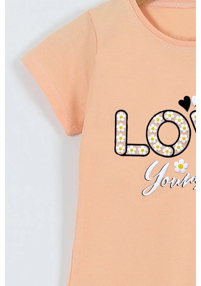 Hçm Kız Çocuk Tshirt Love Baskılı Bisiklet Yaka D28 Yavruağzı