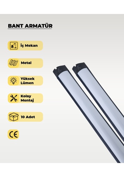 36w Siyah Led Bant Armatür Sarı Işık - 10 Adet