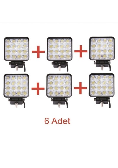 Carub 6 Adet Off Road Çalışma Lambası Sis Lambası 10-30v 48w 16 Led Kare