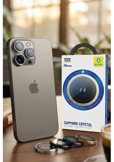 B Sapphire Lens İphone 15 Pro Uyumlu 9mohs Kristal Görüntü Safir Kamera Lens Koruyucu - Beyaz
