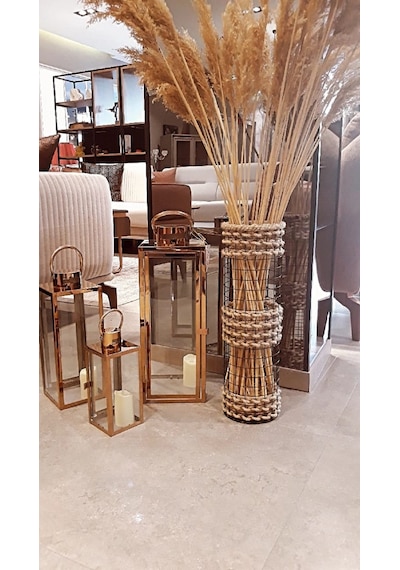 Egindra Trendev Metal Tel Hasır Örgülü Özel Tasarım Pampas Vazosu 25 Ve 50 Cm 2Li Set