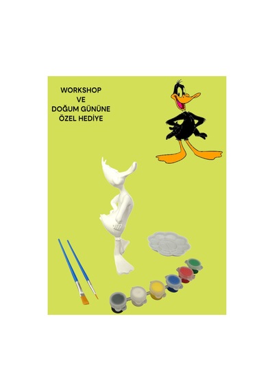 3d Daffy Duck 17 Cm Figür Boyama Seti - Kendin Boya Hobi Ve Etkinlik Seti - Akrilik Boya + 2 Fırça