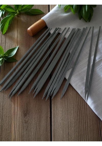10 Adet Yassı Tavuk Kanat Şiş 60 Cm En 1,2 Cm-kalınlık 2mm,piliç Şişi - Yağlı Silme Kara Demir -özel Yapım