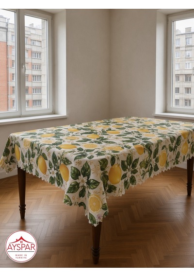 Masa Örtüsü 150x170 Cm Limon Desenli Beyaz