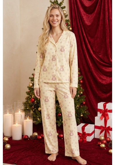 Siyah İnci Yılbaşı Temalı Desenli Termal Kumaşlı Ultra Soft Yumuşak Düğmeli Örme Pijama Takımı 26226817 Açık Sarı Siyah İnci Yılbaşı Temalı Desenli Termal Kumaşlı Ultra Soft Yumuşak Düğmeli Örme Pijama Takımı 26226817 Açık Sarı