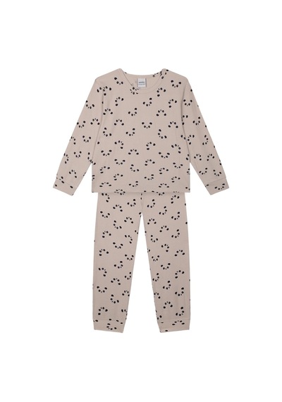 Antebies Bej Panda Desenli Bambu Kumaş Beli Lastikli Uzun Kollu Erkek Çocuk Pijama Takımı Krem