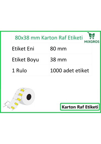 80x38 Mm Karton Termal Raf Reyon Etiketi Sarı Fiyat Çerçeveli 1 Rulo: 1000 Adet Etiket