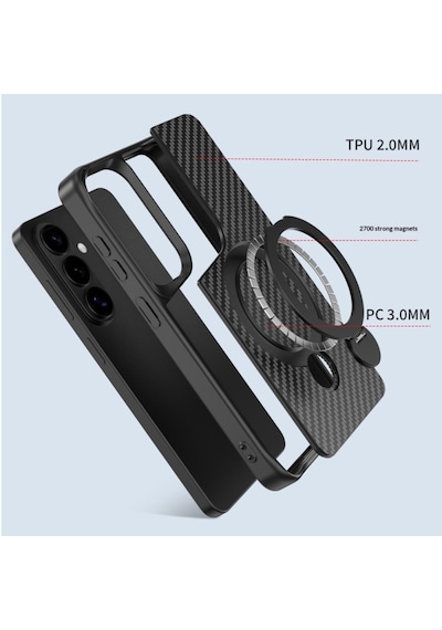 Teleplus Samsung Galaxy Uyumlu  S26 Plus Kılıf Karbon Fiber Magsafeli 360 Dönerli Standlı Alp Kapak Gri