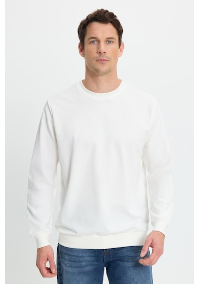 Tudors Erkek Relax Fit Rahat Kesim %100 Pamuk 2 İplik Bisiklet Yaka Beyaz Sweatshirt-41515 Beyaz