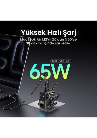 Gravastar Alpha65 Robot Figürlü 65w Hızlı Şarj Adaptörü Ve Şarj Standı, Gri