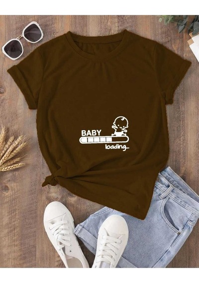 Kozia Outdoors Malkoçbey Kadın Baby Loading... Baskılı Oversize Basic T-şhirt Kahverengi Kahverengi
