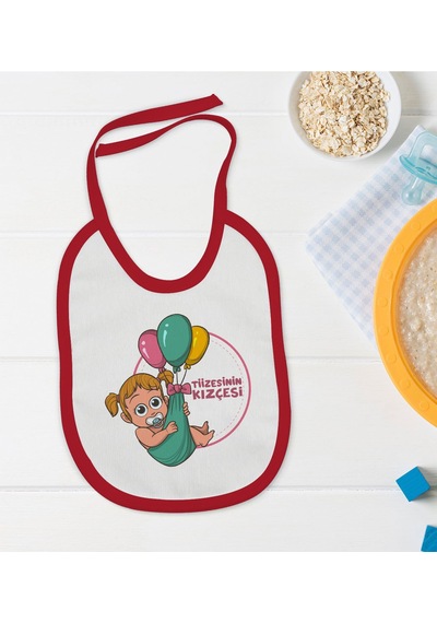 BK Kids Tiizesinin Kızçesi Tasarımlı Kırmızı Bebek Mama Önlüğü-1 Kırmızı