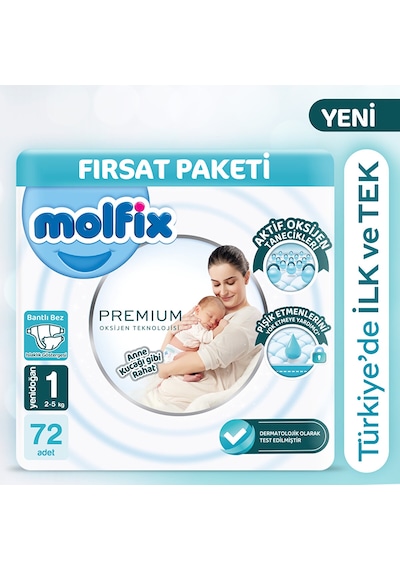 Molfix Premium Fırsat Paketi 1 Beden 72 Adet 1 Numara