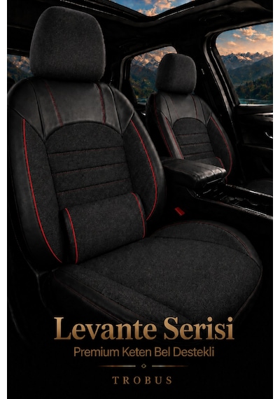 Levante Serisi Bel Destekli Keten Füme Kırmızı Üniversal Koltuk Kılıfı Tam Set