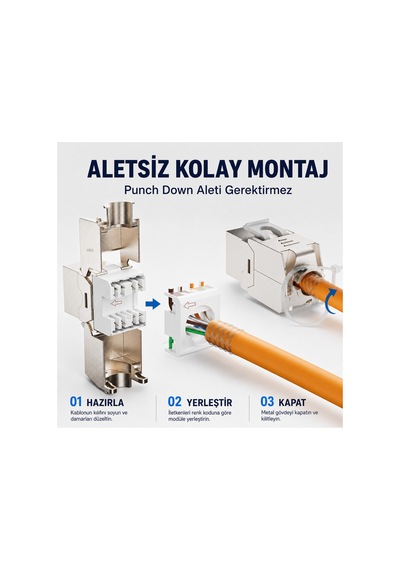 Mn6 Mn118x Cat7 Keystone Jack Rj45 Dişi Modül Aletsiz Metal Zırhlı Ftp Stp 10gbps 600mhz 5 Adet