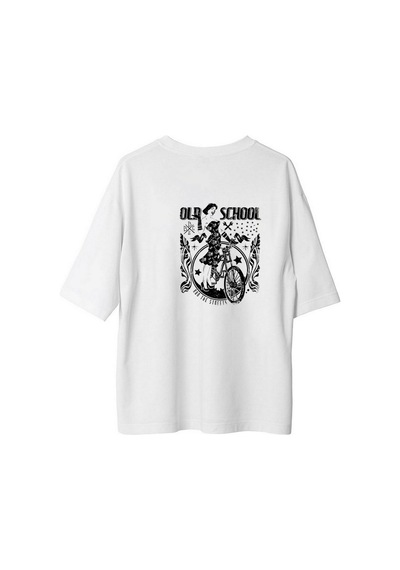 Paybuy Eski Stil Sokakları Yönet Baskılı Erkek Oversize Tişört Beyaz