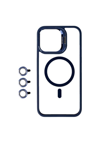 Apple Uyumlu iPhone 15 Pro Max Kılıf M-safe Şarj Özellikli Standlı Zore M-safe Klon Lensli Kapak Lacivert