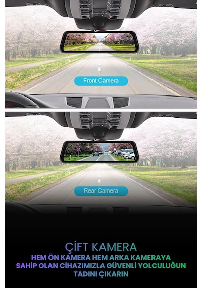 10" Dokunmatik 4k Android Auto Car Play / Wi-fi / Bt Tf Kartlı Çift Lens Araç Kamerası