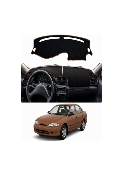 Hyundai - Accent Yumurta Kasa 1994-2000 Uyumlu Torpido Koruma Kılıfı - Kahverengi Şeritli