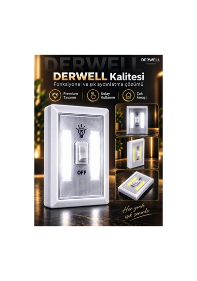 Kablosuz Cob Led Duvar Lambası - Pilli Pratik Led Gece Lambası Anahtarlı Işıldak - Ev Ofis Dolap İçi Gardırop Karavan Merdiven Aydınlatması Mıknatıslı Taşınabilir Lamba