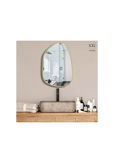 Ant Home Asimetrik Ayna, 75x55 Cm, Konsol Aynası, Dresuar Aynası, Duvar Aynası, Şişecam Ayna Gold