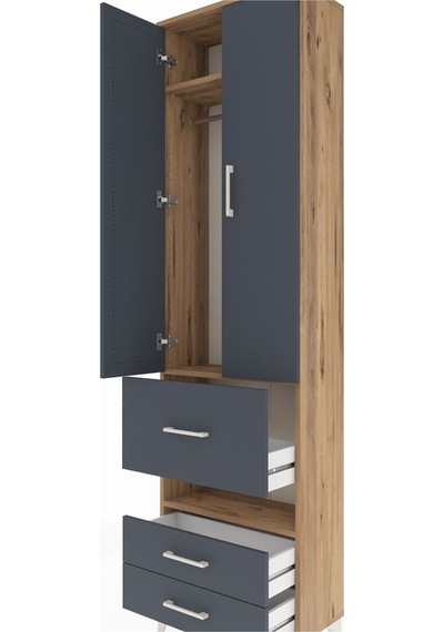 Arges Dolap 3 Raflı 3 Çekmeceli Tek Askılı 60x30x221 Çam-antr... Çam