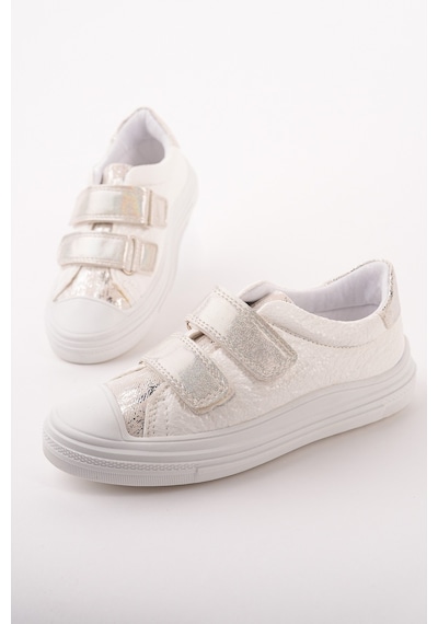 Muggo Oriella Kız Çocuk Cırt Cırtlı Simli Günlük Sneaker Spor Ayakkabı Beyaz