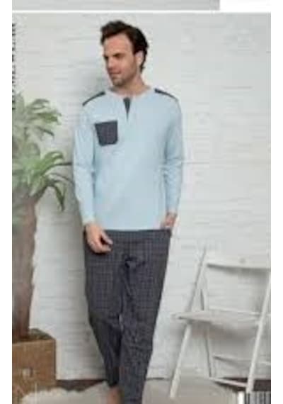Polkan Seramony 32062 Erkek Pijama Takımı Gri - Mavi