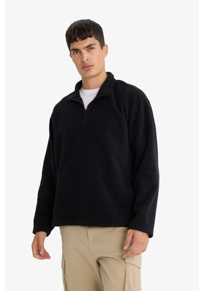 Defacto Relax Fit Yarım Fermuarlı Polar Sweatshirt F0448ax25aubk81 Siyah-bk81