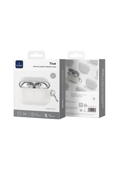Apple Uyumlu AirPods Pro 3 Wiwu Hc-201 Parmak İzi Bırakmayan Deri Kılıf Bej Bej