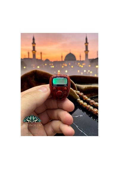 Ahşap Desenli Mini Led Li Zikirmatik Dijital Tesbih Sayacı Bordo Çok Renkli