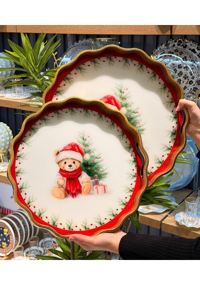 2li Teddy Red Papatya Lüks Tepsi-5501